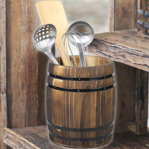 Ustensiles de cuisine en poterie au design de tonneau à <span class=keywords><strong>vin</strong></span>, support à outils de cuisson vintage rustique en bois brûlé - Product Image 6