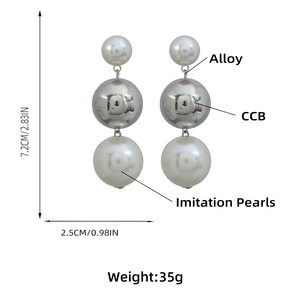 Pendientes Largos Exagerados de Moda Kaimei, Estilo Hip-hop, con Cuentas Redondas <span class=keywords><strong>CCB</strong></span>, Perlas Colgantes, Plata, Perlas Redondas Grandes - Product Image 6