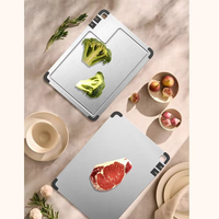 Planche à découper double face personnalisée multifonctionnelle avec aiguiseur, presse-ail et rainure pour jus, en acier inoxydable
