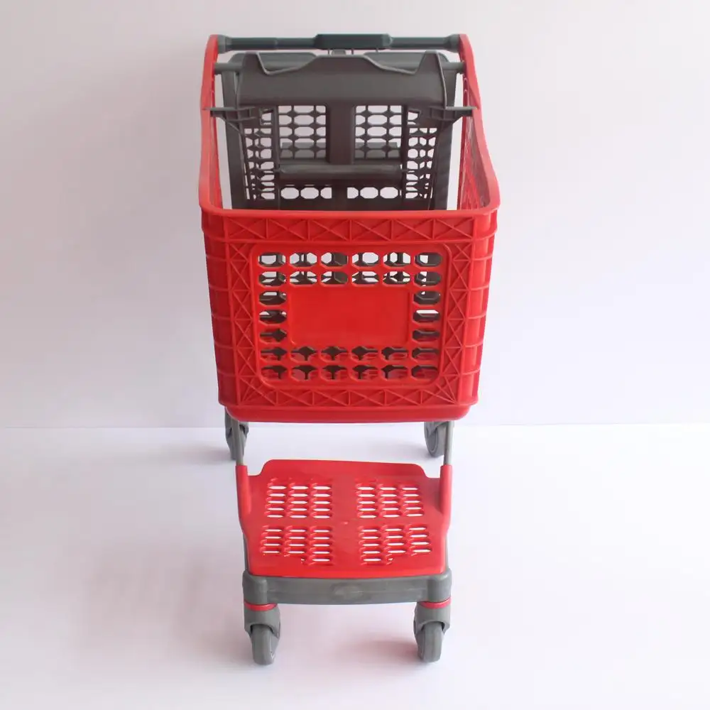 Carrinho de compras de plástico inteligente com rodas para supermercado de grande capacidade