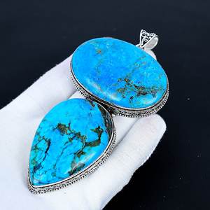 Turquoise Gemstone fait à la main 925 pendentif en argent Sterling Simple solide Style classique lunette réglage pour la mode féminine en gros - Product Image 2