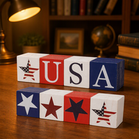 Ensemble de blocs de décoration en bois pour le 4 juillet, Jour de l'Indépendance des États-Unis, Décoration patriotique style ferme pour la maison, le bureau, le bureau de travail, l'étagère, le plateau à plusieurs niveaux