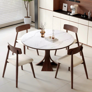 Mesa de Comedor Redonda de Lujo de Madera Maciza Estilo Italiano, Diseño Contemporáneo, 6 Plazas, Cubierta de Vidrio Templado, <span class=keywords><strong>Muebles</strong></span> para Sala de Estar - Product Image 6
