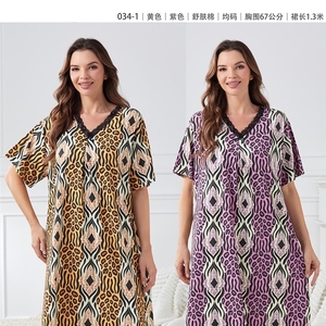 Summer <strong>Pyjamas</strong> Women's V-Neck Lace Loose Short-Sleeved Skin-Relaxed Pajamas Lighted Floral <strong>One</strong> Meter Three-Length Dress - Product Image 6