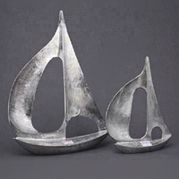 Modèle de voilier en métal de style rural couleur argent, écologique, fait main, durable, décoration d'intérieur, artisanat de bateau, cadeaux d'anniversaire
