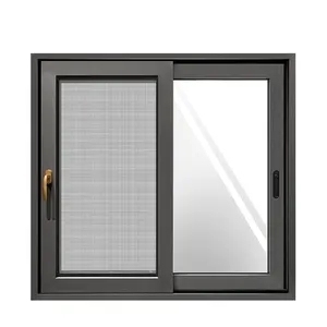 Fabricante de vidrio de doble acristalamiento gris Gran Impacto de vidrio Marco de puertas y ventanas negras correderas de aluminio con rejas de seguridad