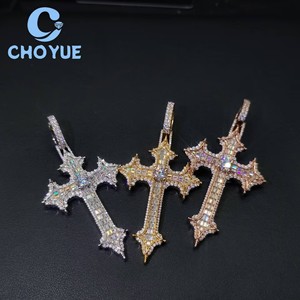 Top Quality 925 Sterling <b>Silver</b> Moissanite Cross Pendant Round Cut Hip Hop <b>Charm</b> for Men Women Pass Diamond Tester with GRA - Product Image 3