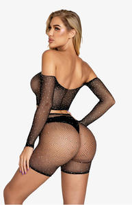 Bestseller Damen Neue Netzstrumpf-Glitzernde Strass-Nachtwäsche <span class=keywords><strong>2</strong></span>-teiliges Dessous-Set Unterwäsche Hohles Netz Funkelndes Lingerie-Set - Product Image 5