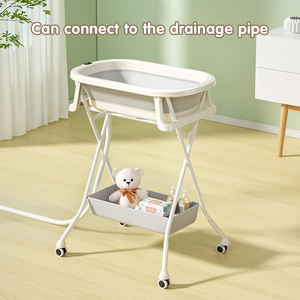 <span class=keywords><strong>Baignoire</strong></span> pour bébé avec support, thermomètre numérique, pliable, <span class=keywords><strong>hauteur</strong></span> réglable, avec roulettes et panier de rangement - Product Image 6