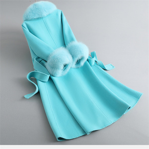 <span class=keywords><strong>Giacca</strong></span> Lunga da Donna 100% Lana con Collo e Polsini in Pelliccia di Volpe, Cappotto Caldo da Donna JT3252 - Product Image 2