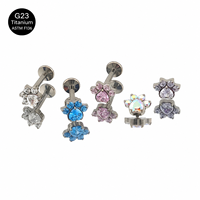 Piercing Labret en Titane G23 avec Zircon Cubique Plat et Zircon Cœur pour Oreille, Hélix, Cartilage, Lèvre, Plusieurs Couleurs, OEM