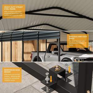 Abri de voiture en métal, 10x15 pieds, auvent de <span class=keywords><strong>carport</strong></span> extérieur, abri de voiture de garage robuste, protection contre le soleil pour SUV, camion, bateaux - Product Image 4