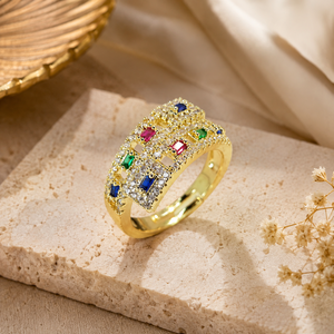 Anello Aperto Regolabile a Doppio Strato con Accenti Colorati, Anello Creativo da Donna - Product Image 1