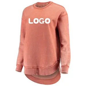 Custom Logo Women's Washing Sweatshirt Longhorns Terry Vintage Wash Pullover hoodie crewneck sweatshirt