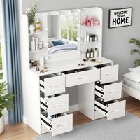 Miroir de coiffeuse avec 7 tiroirs et étagères de rangement pour chambre à coucher dressing