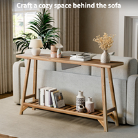 Console de style farmhouse en bois massif recyclé de 53,9 po, table étroite à 2 niveaux en forme de A pour entrée, derrière canapé ou pour salon