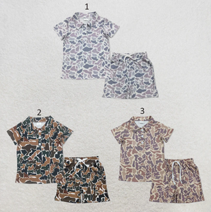 ชุดเด็กผู้ชายลายพรางสไตล์วินเทจตะวันตกสำหรับฤดูร้อน เสื้อโปโลแขนสั้น กางเกงขาสั้นผูกเชือก ขายส่ง - Product Image 1