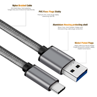 Kabel Data USB Type-C USB3.0 Stabil 5Gbps Berbahan Nilon Kepang dengan Alloy Aluminium, Pengisian Cepat 3A, Tembaga Berlapis Timah, Sudut 180 Derajat untuk Android