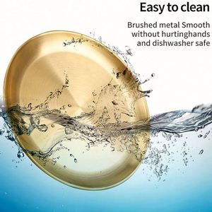 Assiette de service ronde en acier inoxydable doré avec logo personnalisé, 8 pouces, réutilisable, durable, sans BPA, pour le camping et les dîners - Product Image 5