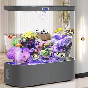Gebogen dubbele ronde glazen aquariumvloerstandaard met waterpompen, bovenfilter, LED-display en zelfreiniging voor thuis, hotel, kantoor - Product Image 2