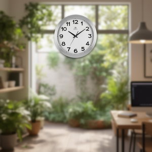Justaminute Wall <b>Clock</b> 36cm <b>Silver</b> White Quartz Analog Timepiece - Product Image 3