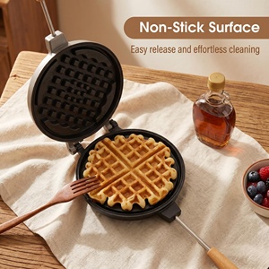 <span class=keywords><strong>Gaufrier</strong></span> rond antiadhésif pour cuisinière, avec poignée en bois, moule à gaufres double face en aluminium pour le camping - Product Image 3