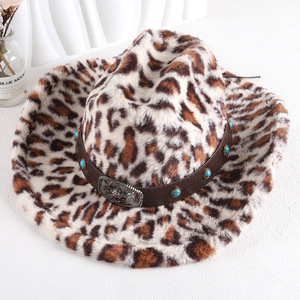 หมวกคาวบอยลายเสือดาว ZhenXi ขนาด M56-58 ซม. ปีกกว้าง อุ่นสบายสำหรับฤดูใบไม้ร่วงและฤดูหนาว ดีไซน์ทันสมัย เหมาะสำหรับการเดินทาง - Product Image 1