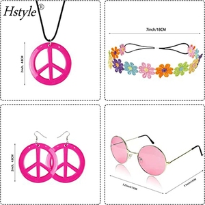 L'ensemble de costumes hippie rose comprend un collier de signe de paix et des boucles d'oreilles <span class=keywords><strong>bandeau</strong></span> couronne de fleurs et lunettes de soleil accessoires des années <span class=keywords><strong>70</strong></span> HS1420 - Product Image 3