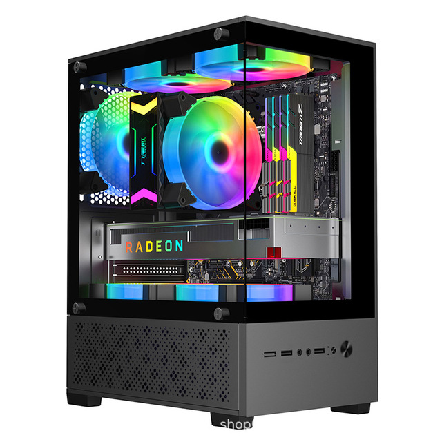 T8 Column-Free Ocean-View Room Assembled PC Case Desktop Micro ATX Motherboard Glass Side Panel DIY Enclosure Vertical USB 2.0
