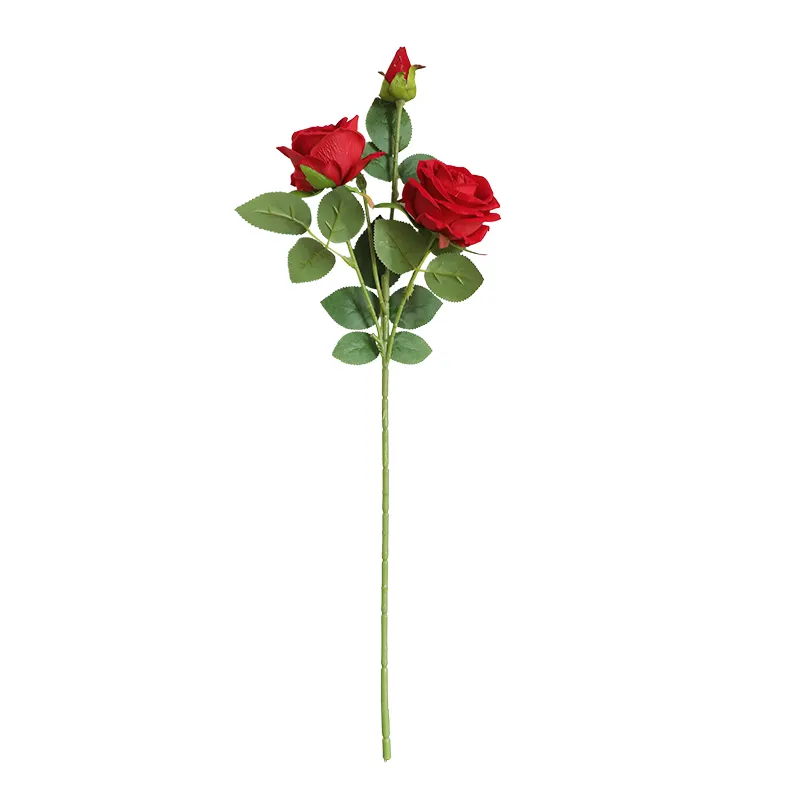 MW03337 Künstliche rote Rose Stiel Samt Drei Köpfe Rose Arrangement Hochzeits feier Dekoration Blume