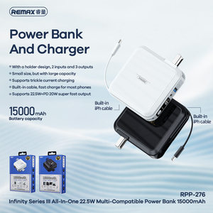 Batterie externe à charge rapide réelle 22,5 W Type C/iPhone avec câble, support multi-téléphones, chargeur rapide <span class=keywords><strong>15000</strong></span> mAh - Product Image 2