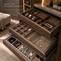 Plateau à bijoux en velours marron personnalisé, organisateur de tiroir empilable pour bagues, boucles d'oreilles, colliers, rangement de placard