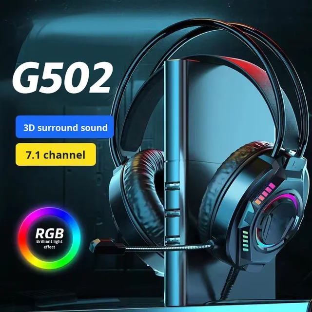 Gaming Over Ear Headset with 7.1 Surround Sound RGB Lighting Active Noise Cancellation 2.0M Cord for E-sports