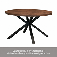 Table à manger ronde élégante, plateau en bois de caoutchouc massif, support en métal noir, couleurs et matériaux en option, professionnel