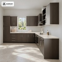 Armoires de cuisine en bois massif noir au design moderne, aménagement en forme de L, boîtes d'armoires en MDF, dimensions personnalisées et unités modulaires