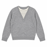 Pull en laine style coréen, effet deux pièces, color-block, manches longues, col rond, haut en tricot preppy pour femme, polyvalent