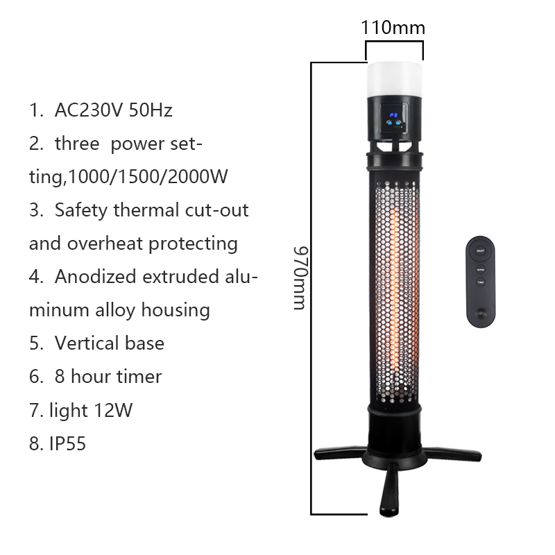 Indoor Outdoor Infrared Heater with Smart Remote Control and LED Light