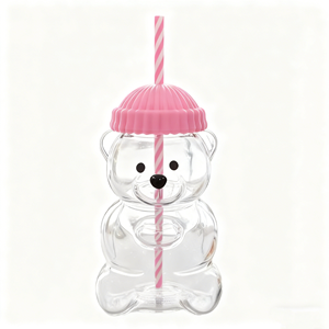 Tazza in vetro Teddy Bear con coperchio in silicone rosa, grazioso bicchiere a prova di perdite per bambini e ragazze, adorabile idea regalo - Product Image 1