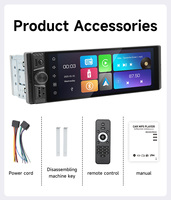 BQCC 1DIN 6.28" IPS Écran tactile de voiture RGB Radio de tableau de bord Mirror Link FM/USB/Type-C/SWC Lecteur multimédia sans fil Carplay Lumière colorée