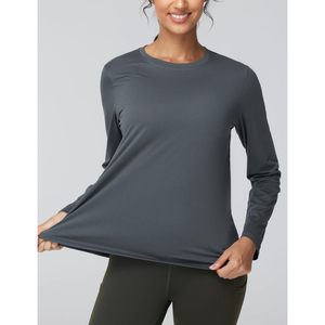 Camiseta Deportiva de Manga Larga para Mujer, Cuello Redondo, Tejido de Secado Rápido, UPF 50+, Ligera, para Correr, Color Sólido, Corte Holgado - Product Image 3