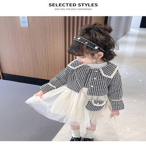 Primavera autunno bambini abito <span class=keywords><strong>in</strong></span> cotone ragazze bambini neonate gilet scozzese abito <span class=keywords><strong>in</strong></span> <span class=keywords><strong>Tulle</strong></span> cappotto retrò con borsa Vintage - Product Image 5
