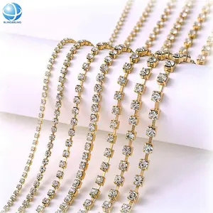 Rantai Cangkir Logam Ss16 S28 1baris, Kualitas Tinggi dengan Berlian Imitasi untuk Rantai Cangkir Kristal Bening Pakaian