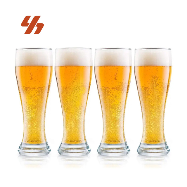 Festival Wheat Beer Glasses Wholesale European Style Big Capacity Thick Glass Beer Mug Lead-Free Draft Beer Mug with Wood Stand