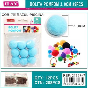 ILAN Pompons 3,0 cm 9 pièces Bleu Lac Fournitures d'artisanat - Product Image 1