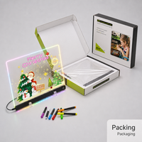 Tableau d'affichage lumineux transfrontalier en PVC pour Noël, effaçable à sec, avec 6 couleurs LED néon, activé par le toucher, support pour ornement