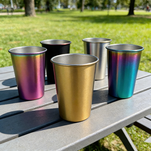 Tasses à bière en acier inoxydable personnalisées à paroi simple de 350 ml, gobelets à bière avec logo personnalisé, tasses à boisson pour stade, noir, or, blanc - Product Image 1