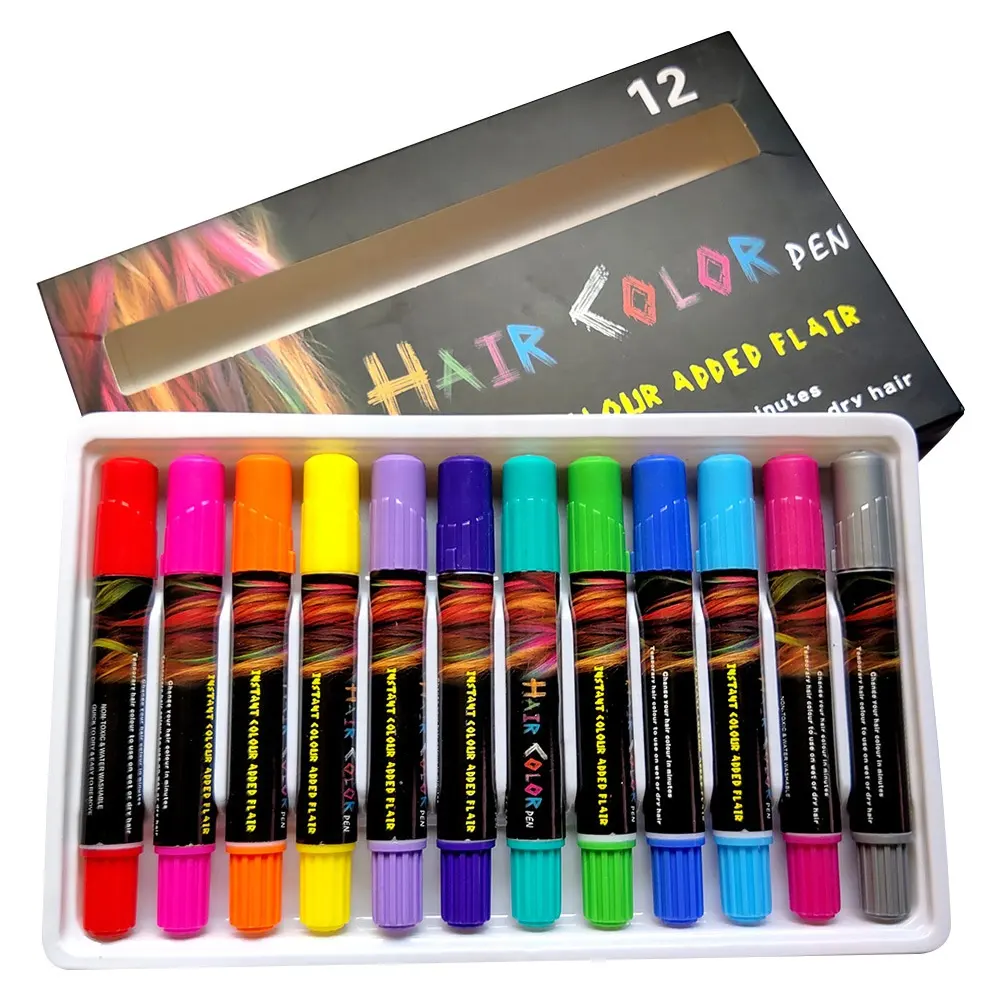 पानी-आधारित आसानी से धो सकते हैं 12 रंग धो सकते हैं Crayons बाल डाई बाल चाक कलम के लिए लड़कियों और DIY पार्टी Cosplay