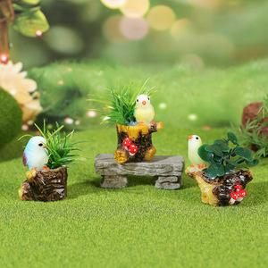 Resin Bird And <b>Tree</b> Stump Miniature Landscape Ornament Indoor <b>Outdoor</b> Desktop Decoration Garden Decor Style A B C D - Product Image 2