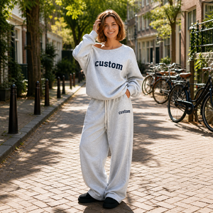 Custom Women's Oversized Off-Shoulder Sweatshirt Set <strong>White</strong> Custom Logo Crewneck Top &amp; Sweatpants 2-Piece Casual <strong>Tracksuit</strong> - Product Image 3