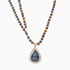 Collier Mala en Pietersite et Œil de Tigre avec Pendentif en Pietersite Enveloppé de Fil – Adoptez la Beauté Harmonieuse de la Nature - Product Image 2